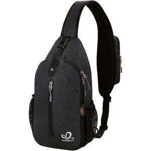 Men Black Crossbody Sling Backpack Sling Bag Travel Hiking Chest Bag Daypack